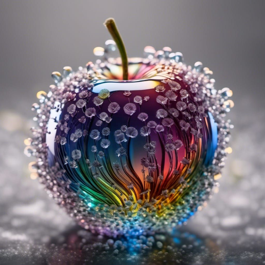 Iridescent Crystal Apple with Dandelion Flowers