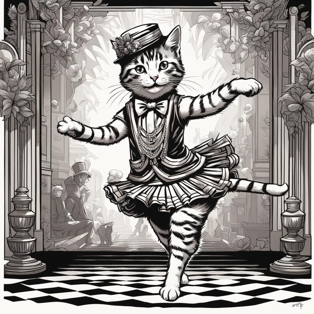 Kitten Flapper Charleston Dance in Tenniel Style