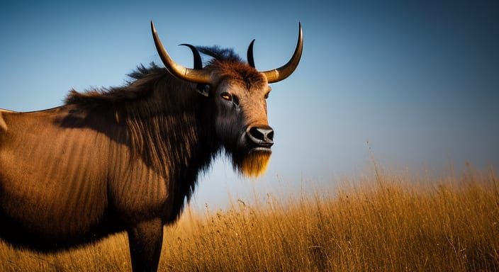 Angry Wildebeest Portrait in Hyperdetailed Watercolor Style