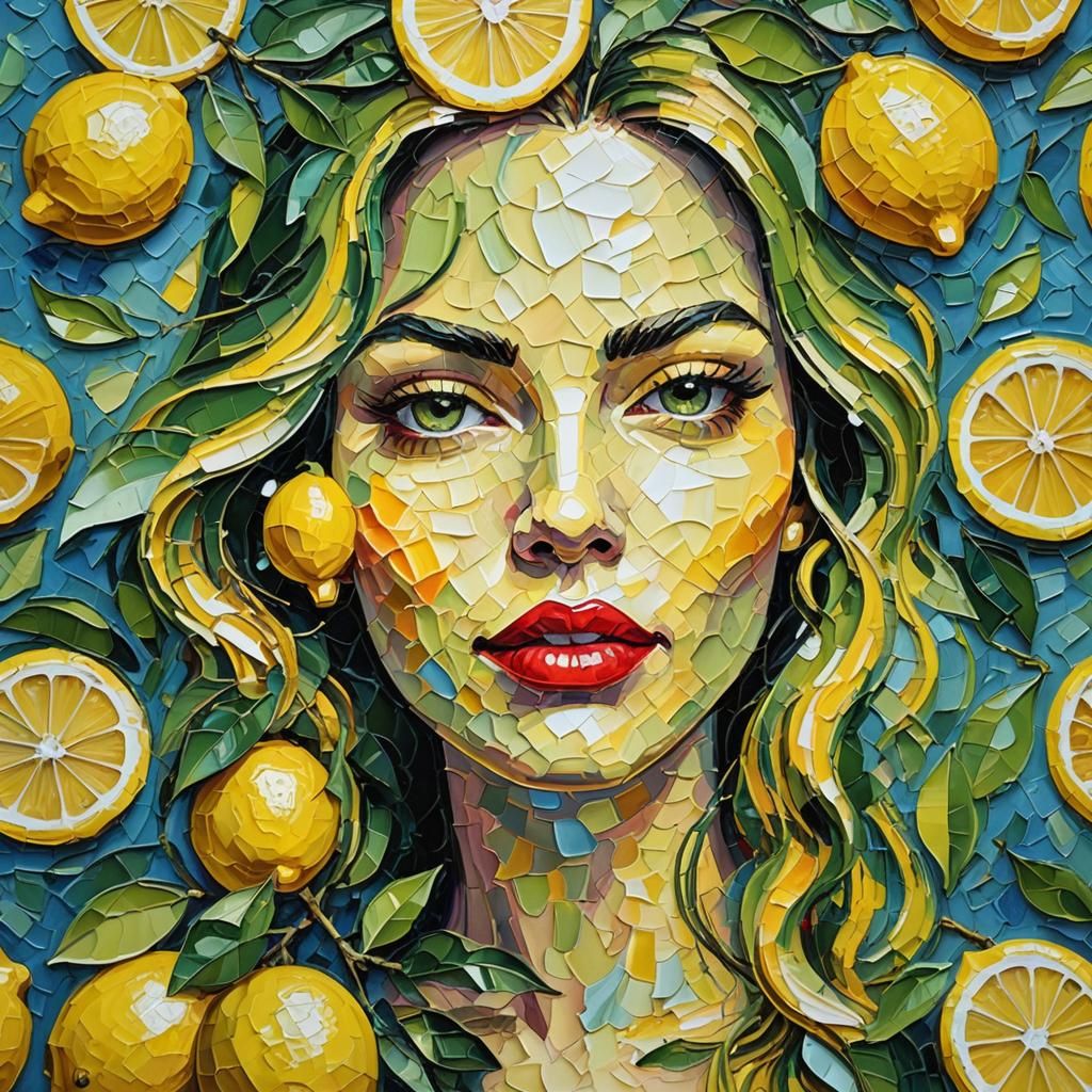 Lemon with Lips in Expressionist Oil Painting