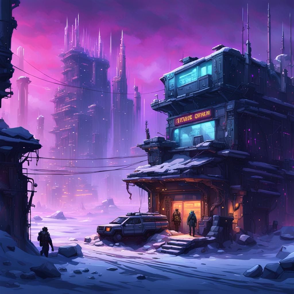 Futuristic Survival Outpost in Frozen Tundra - Cyberpunk Con...