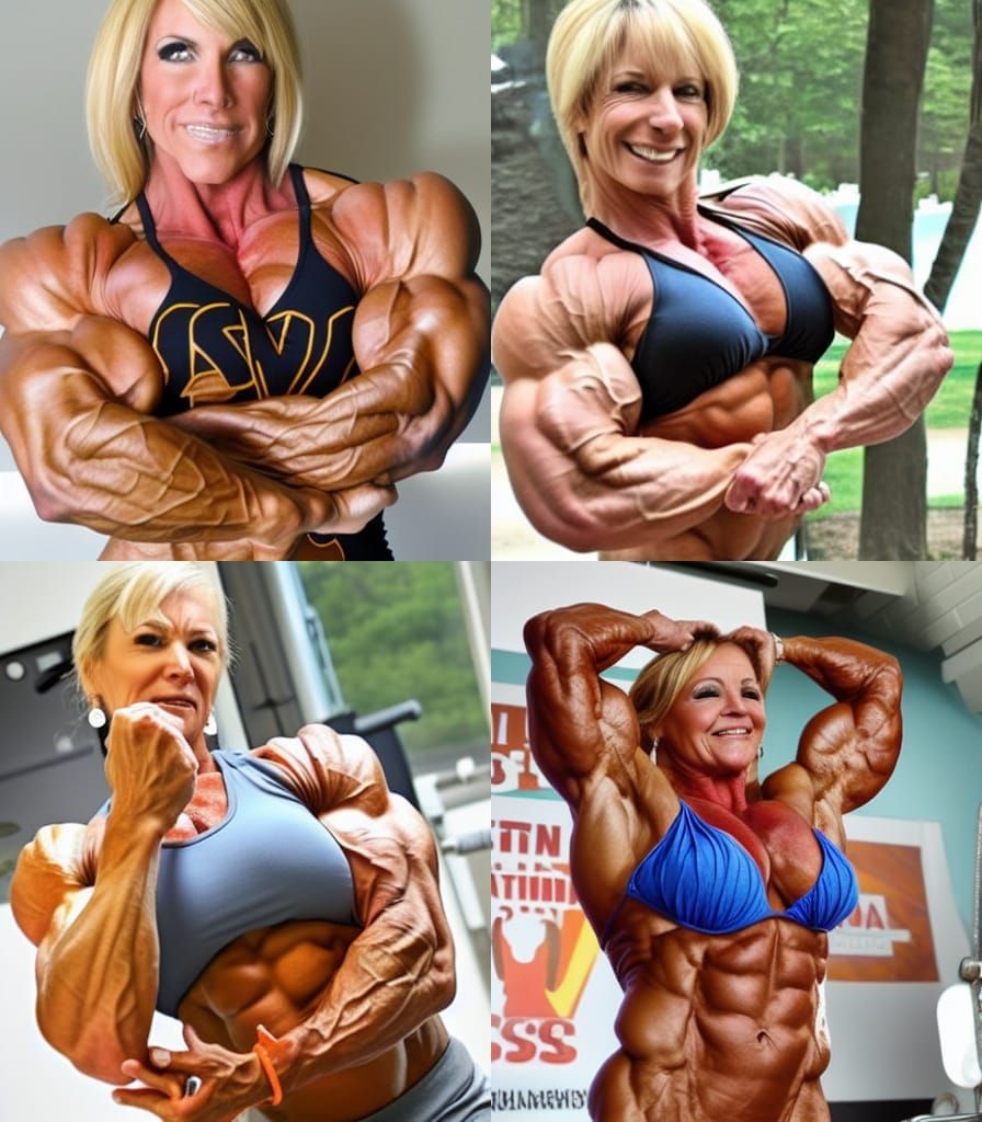 Muscular Middle Aged Female Bodybuilder Flexing