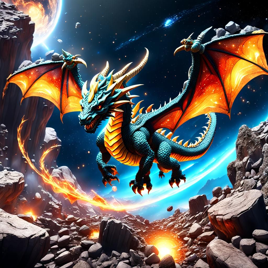 Stone Dragon Soaring Through Space