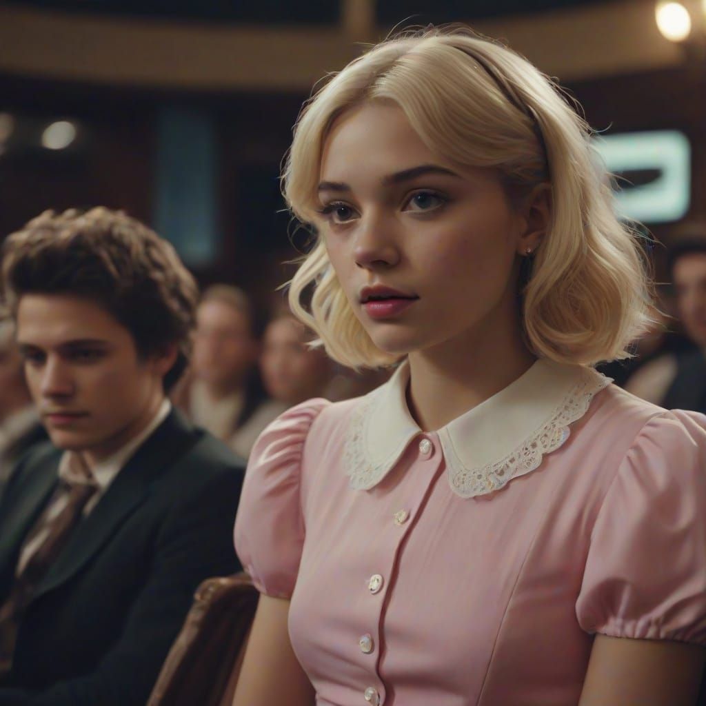 Androgynous Figure in Dress at Cinema