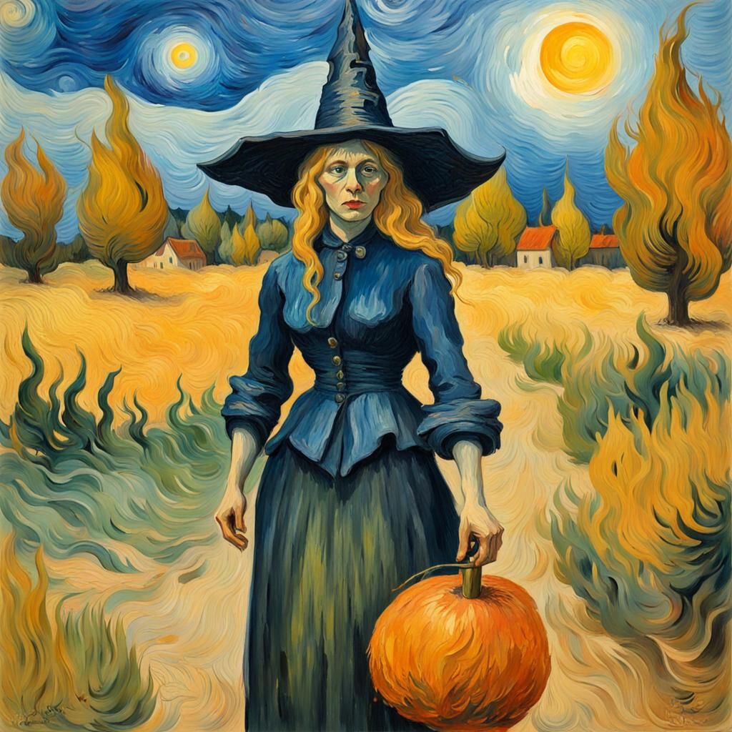 Witch in Van Gogh's Impressionist Gouache Style