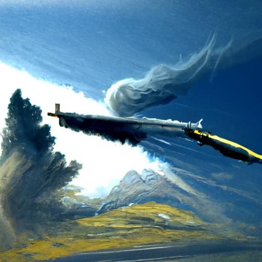 Missile Soaring Skyward, Oil Painting Style