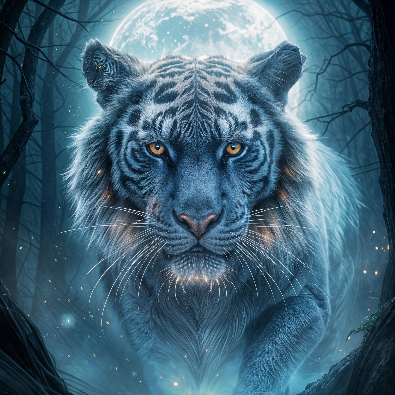 Ethereal Spectral Tiger in Moonlit Forest