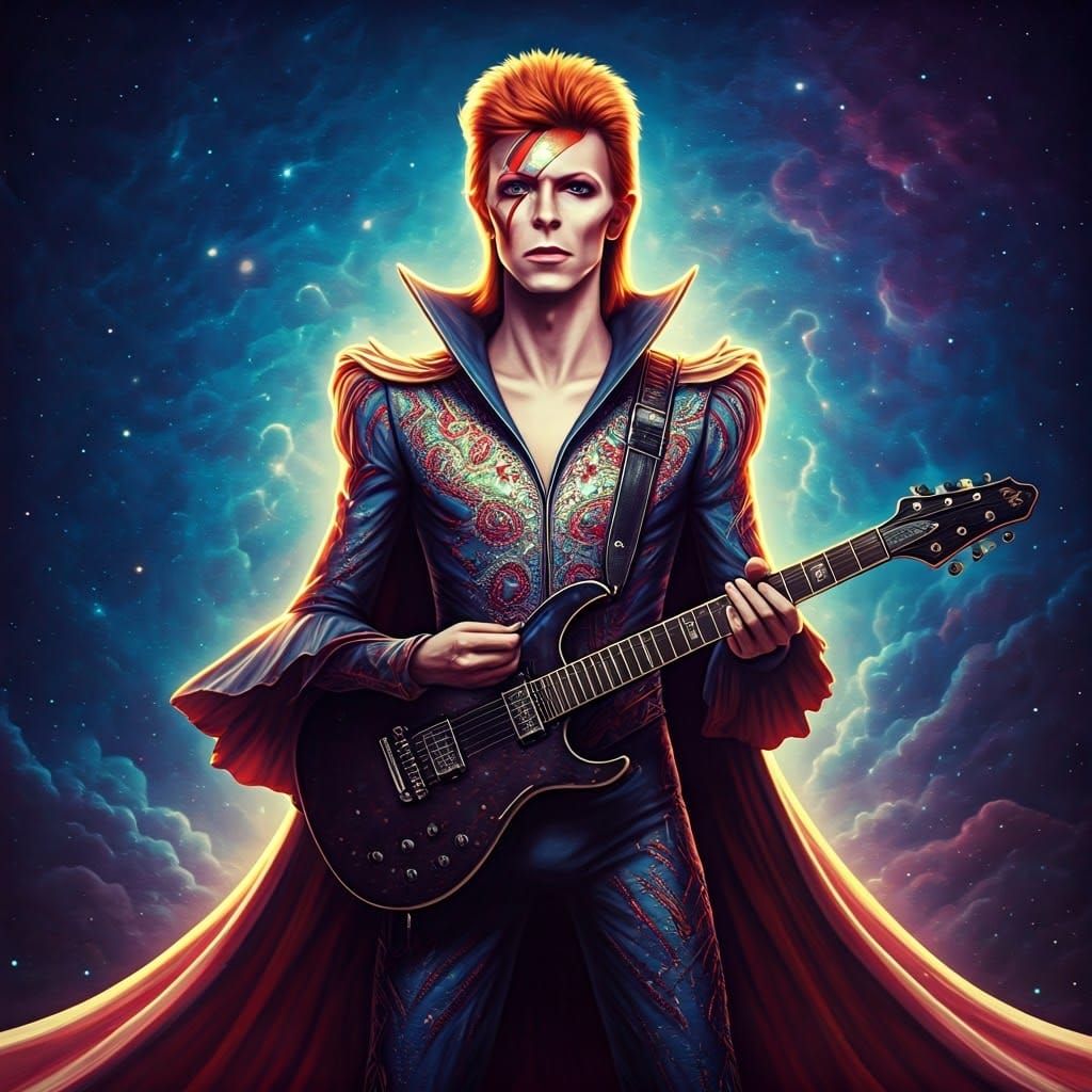 Regal Ziggy Stardust Shines in Cosmic Art