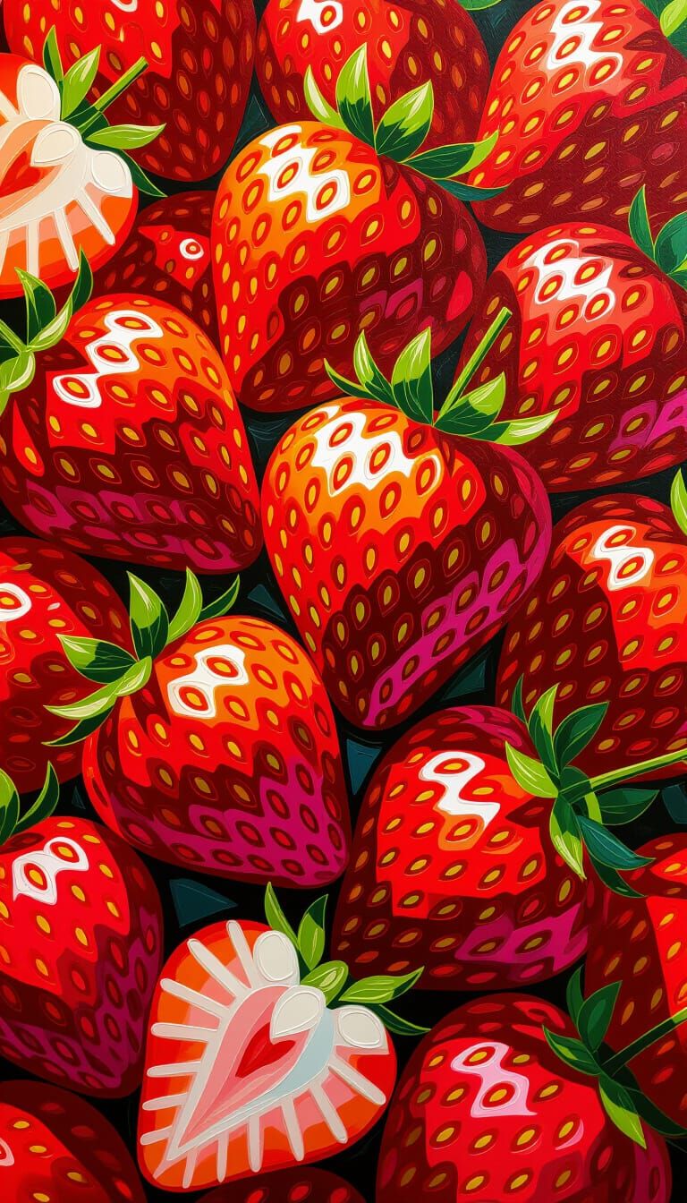 Juicy Strawberries in Extreme Close-Up, Impressionist Style
