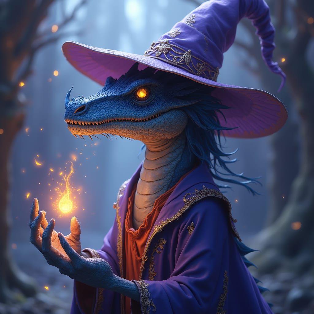 Dragon Wizard Casting Spell in Dark Fantasy Style