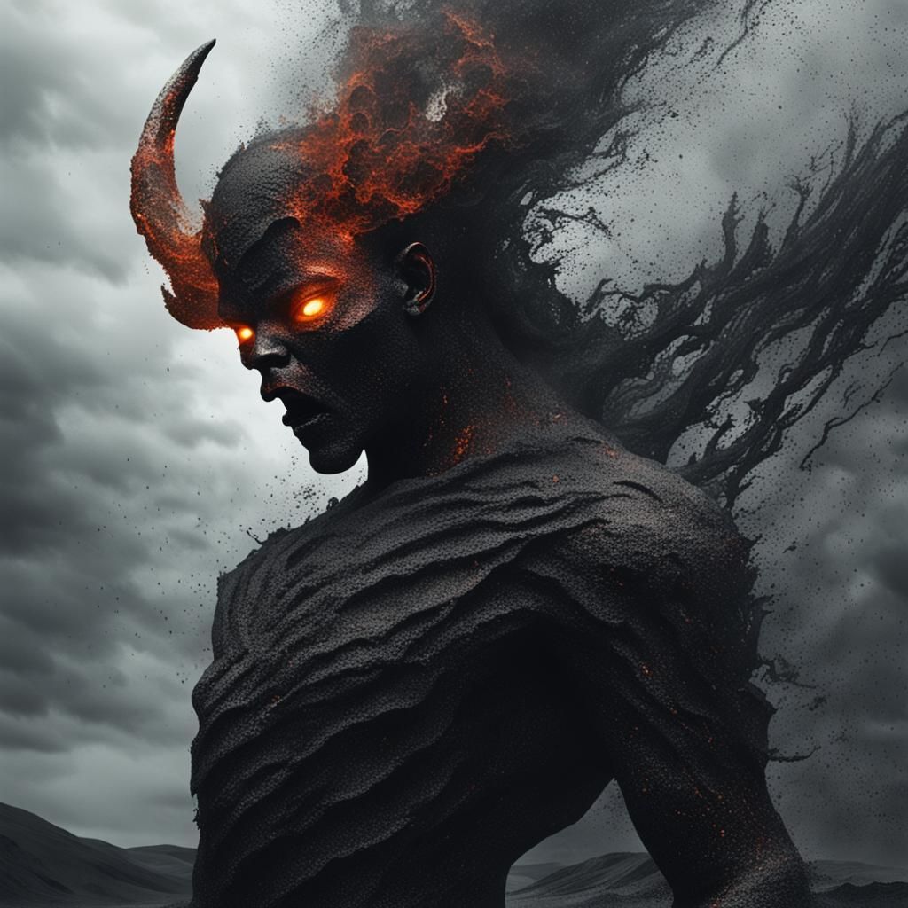 Surreal Demon Made of Metallic Sand