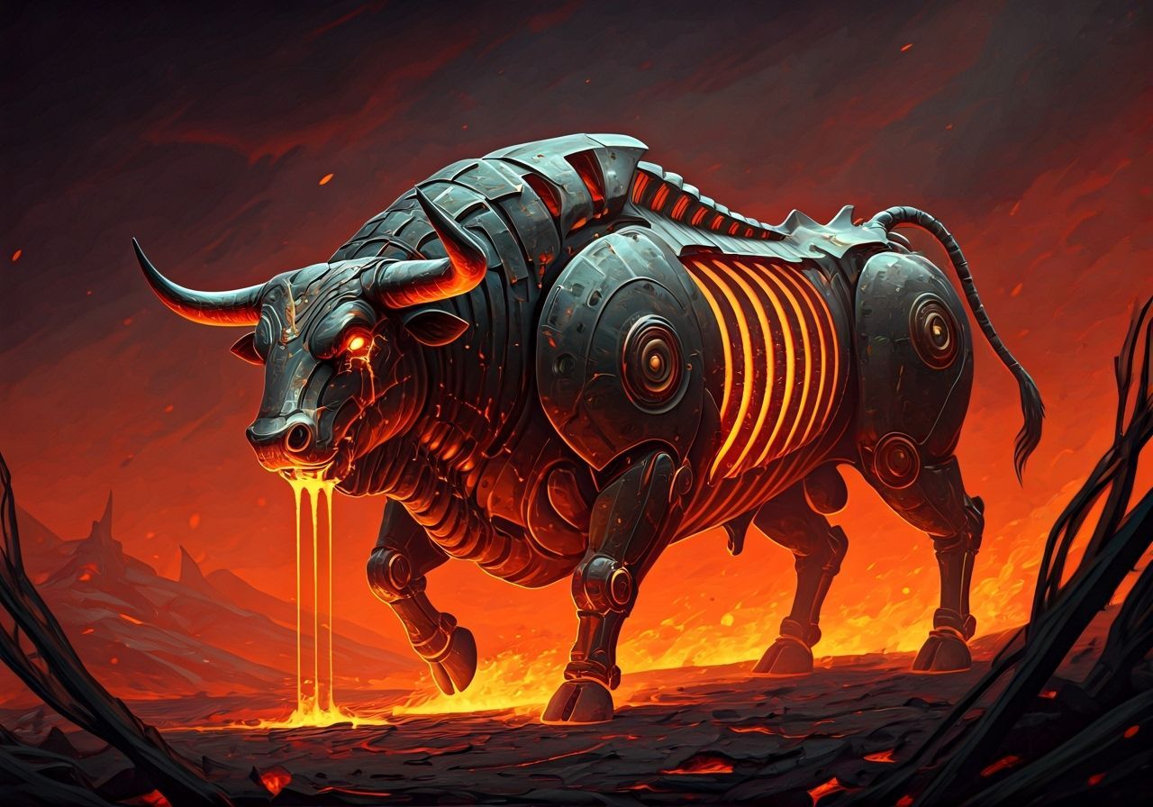 Infernal Biomechanical Bull in Hyperrealistic Style