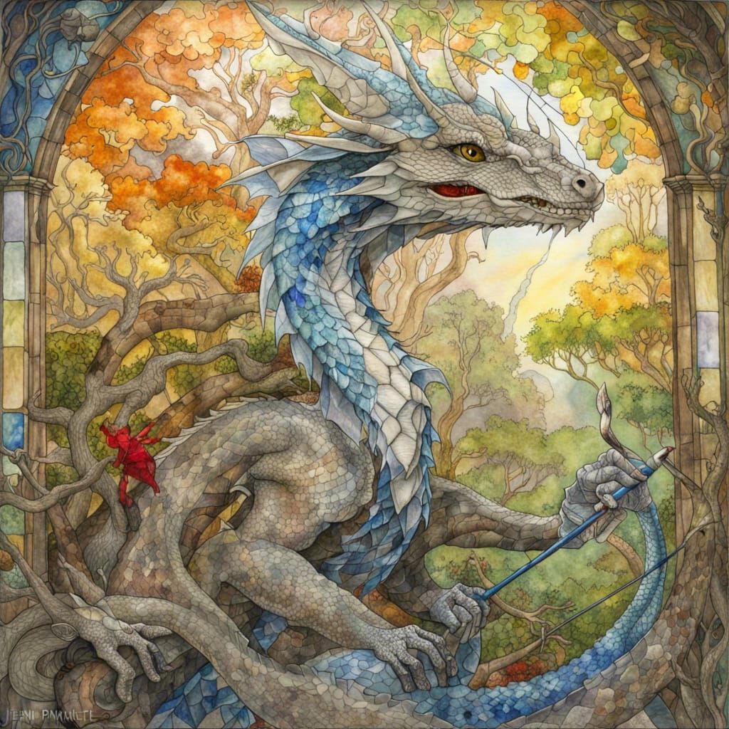 Dragon Archer Portrait in Stained Glass