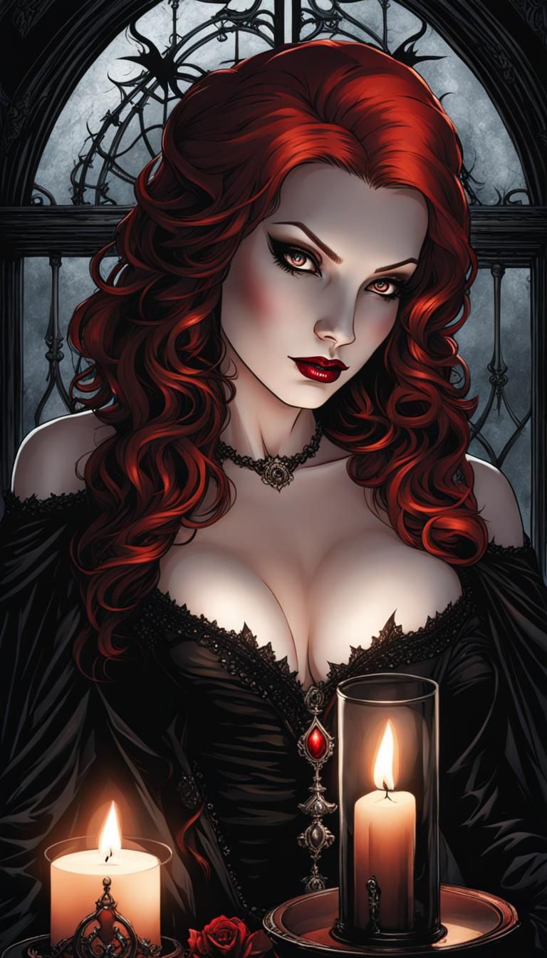 Redhead Vampire in Gothic Dark Fantasy Style