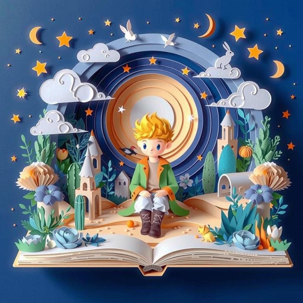 Whimsical Papercut Illustration of Boy on Book