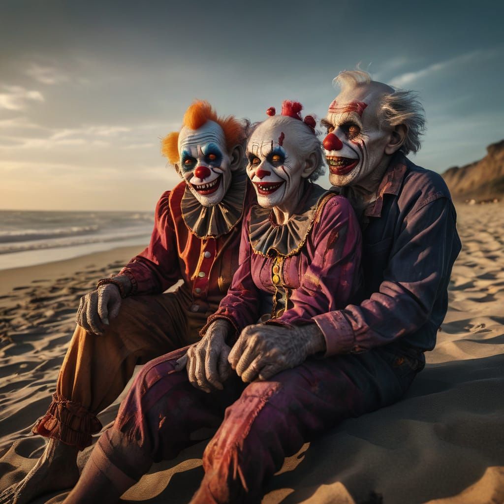 Maniacal Beachside Elders in Hyper-Realistic Cinematic Style