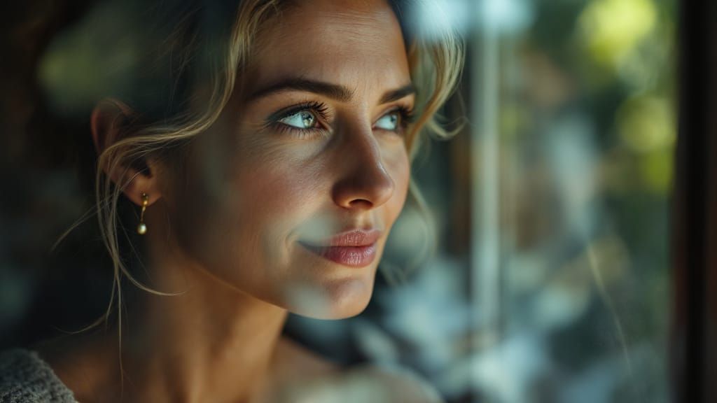 Woman in Sunlight, Moody Atmospheric Scene