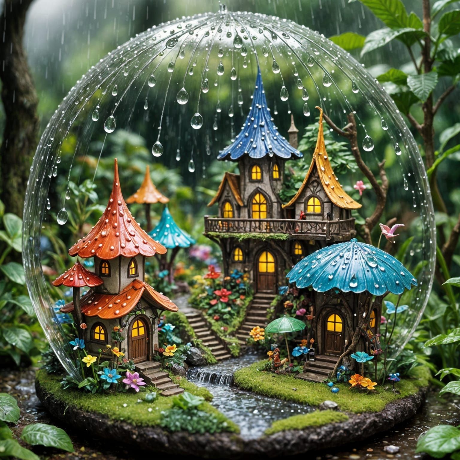Fairytale Village Inside a Raindrop