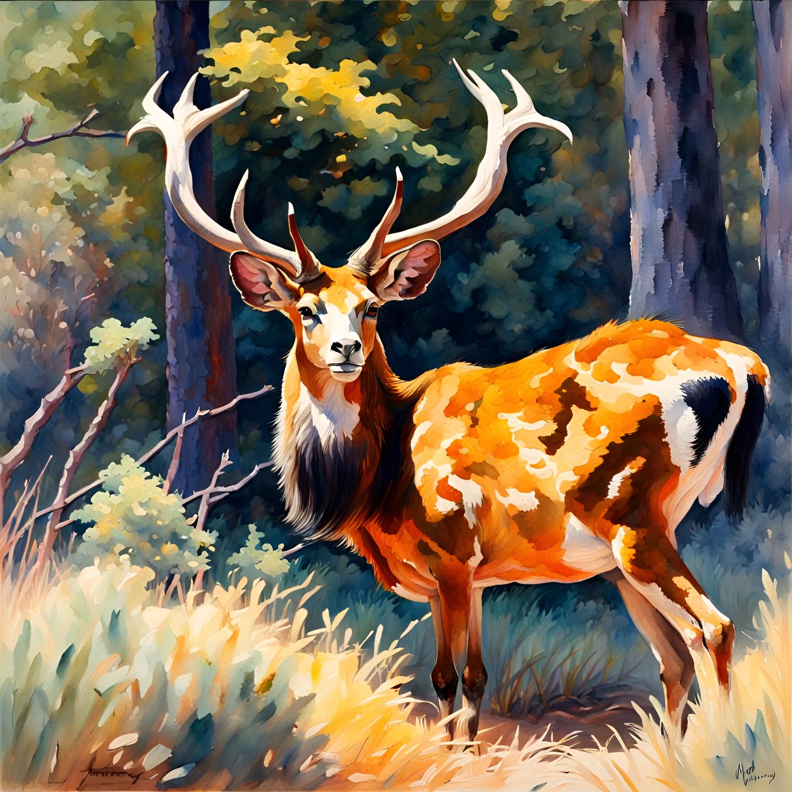Ceryneian Hind as Gouache Painting
