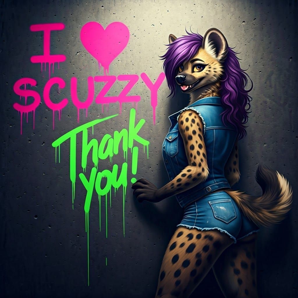 Hyperreal Furry Hyena in Vibrant Graffiti Scene