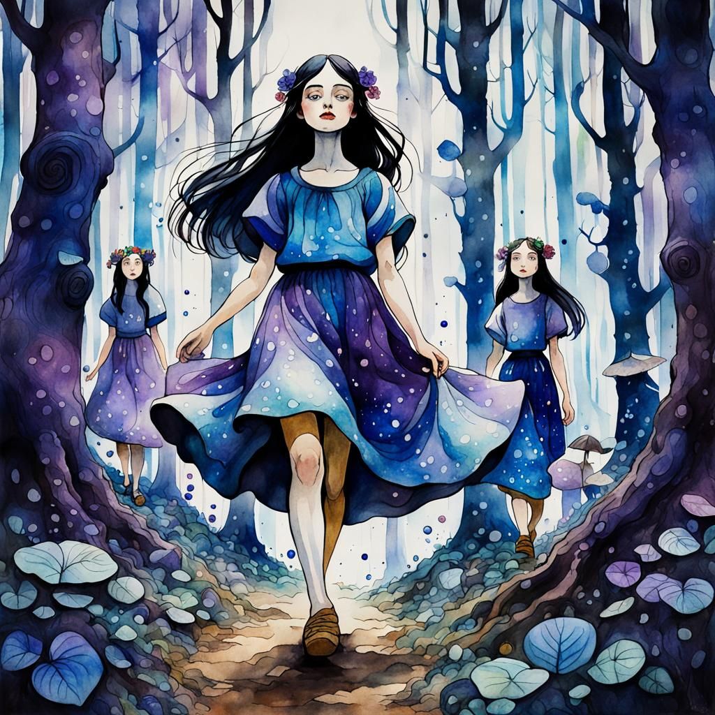 Magical Forest Scene in Klimt-Miyazaki Style