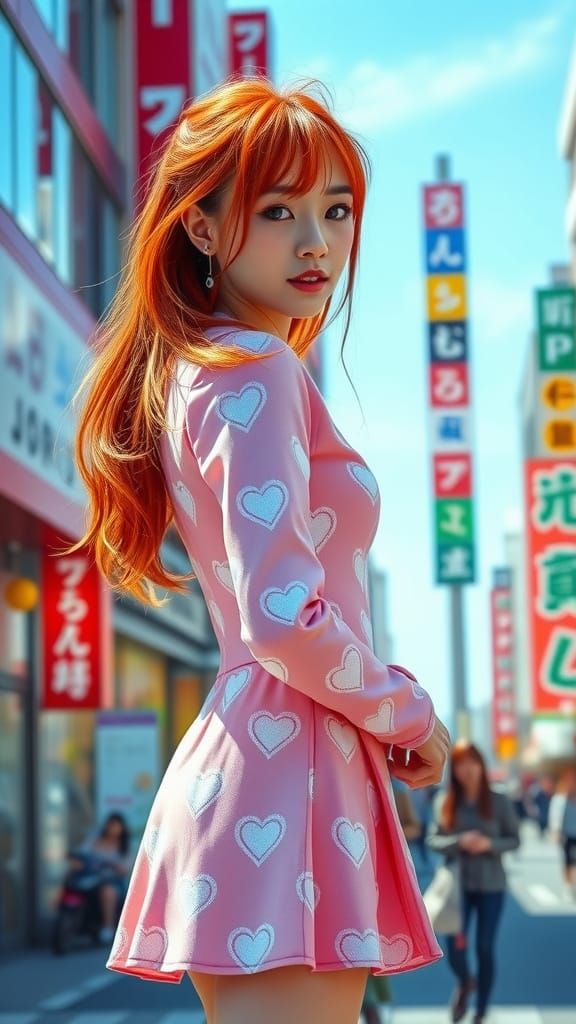 Confident Japanese Fashion Model in Pastel Pink