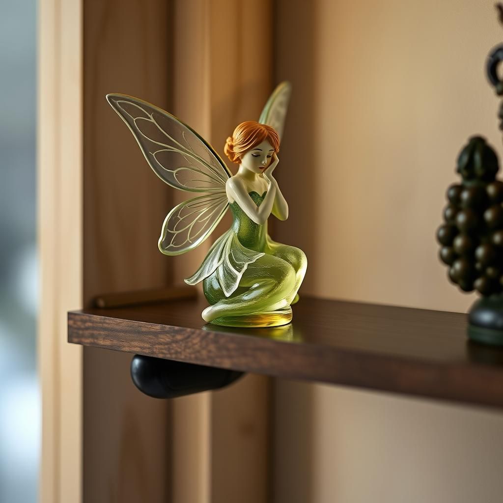 Enamelled Glass Fairy Figurine on Shelf