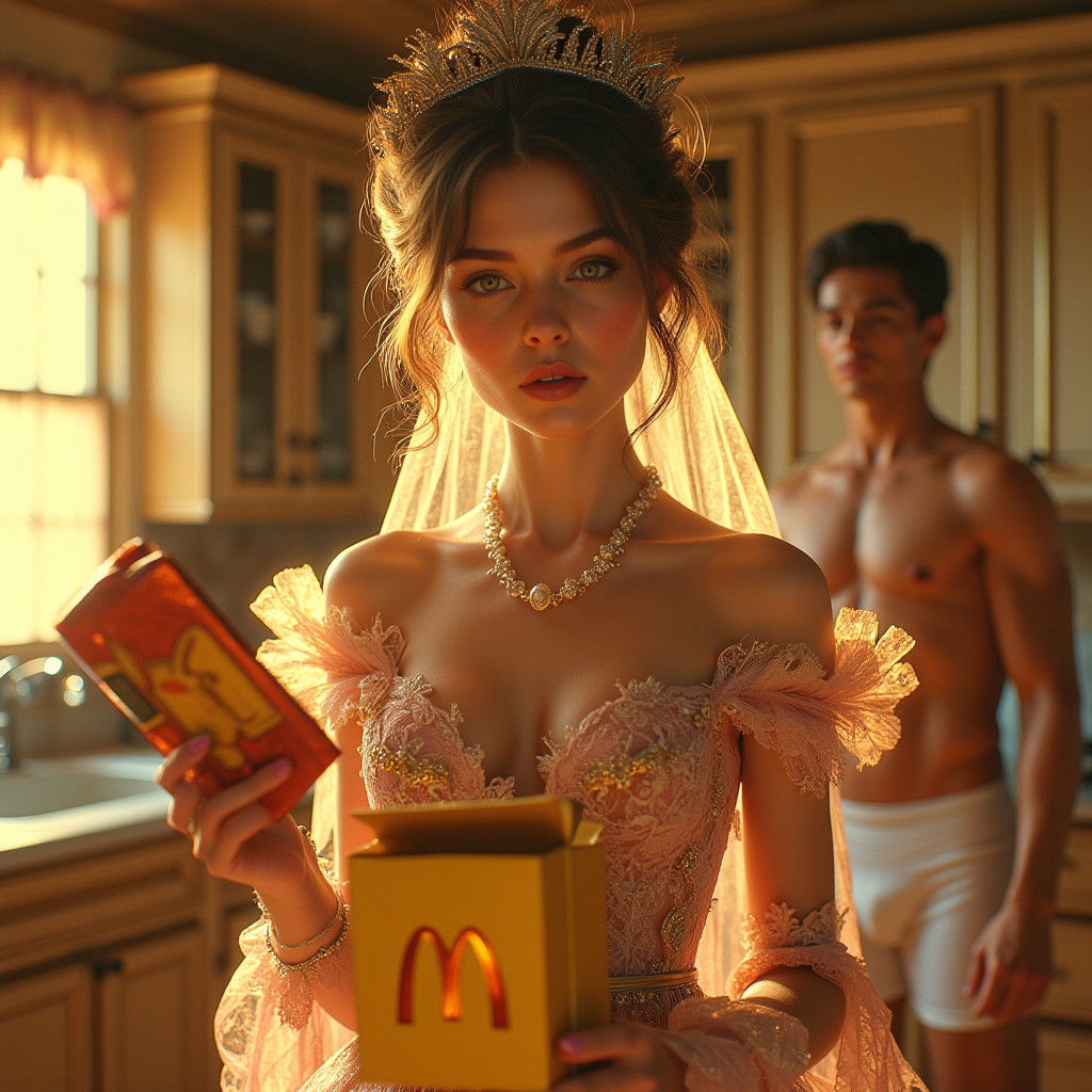 Housewife with McDonald's Bag in Watercolor Style