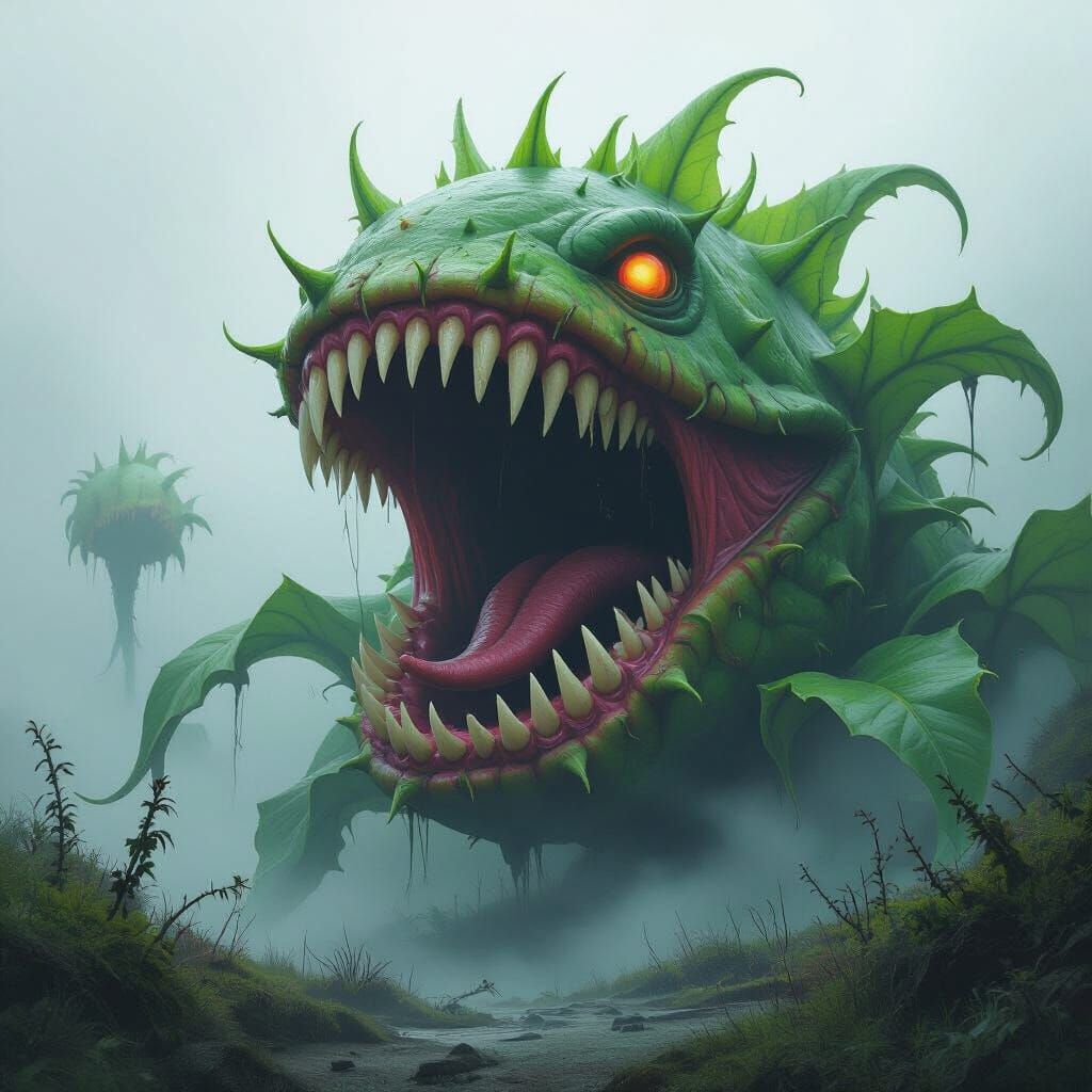 Giant Carnivorous Plant in Abstract Digital Art Style