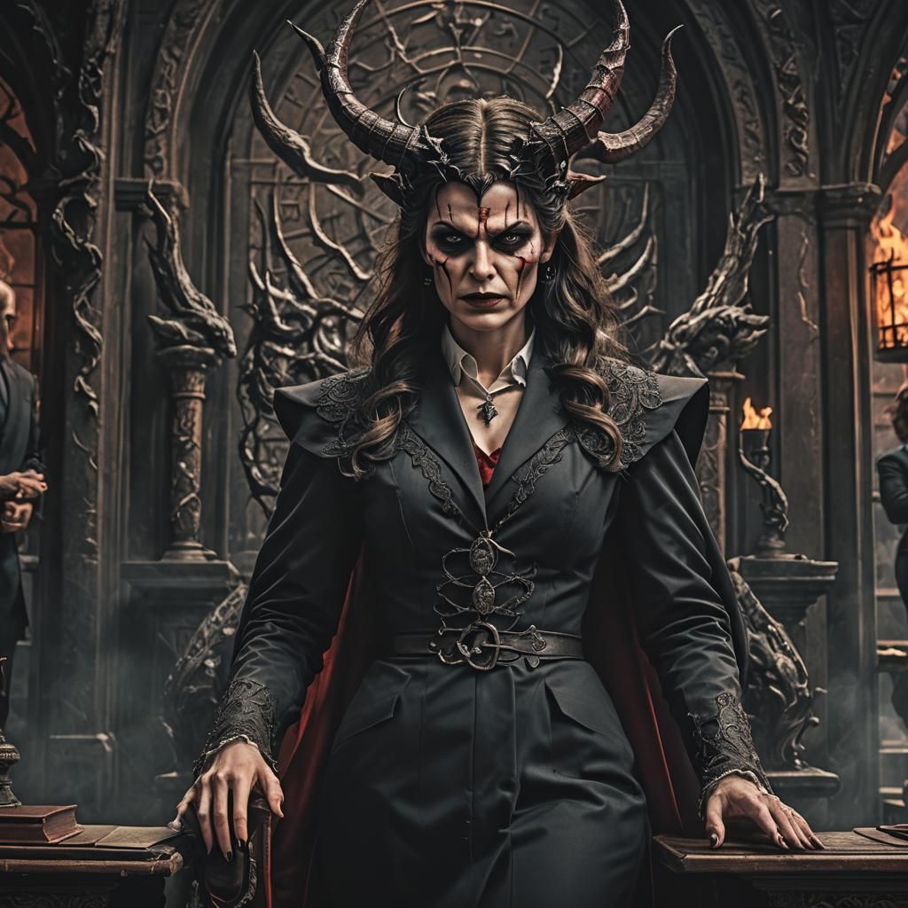 Hyperrealistic Portrait of a Demonic Lady Lawyer