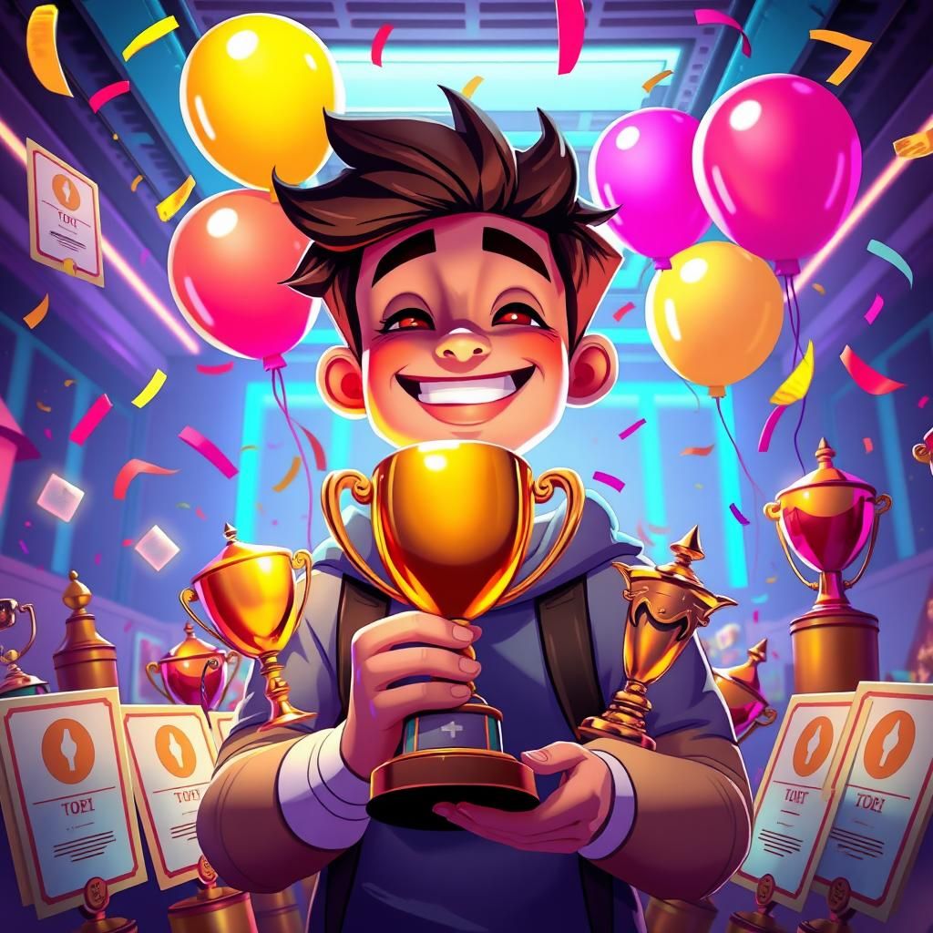 Trophy Winner in Futuristic Digital Art Style