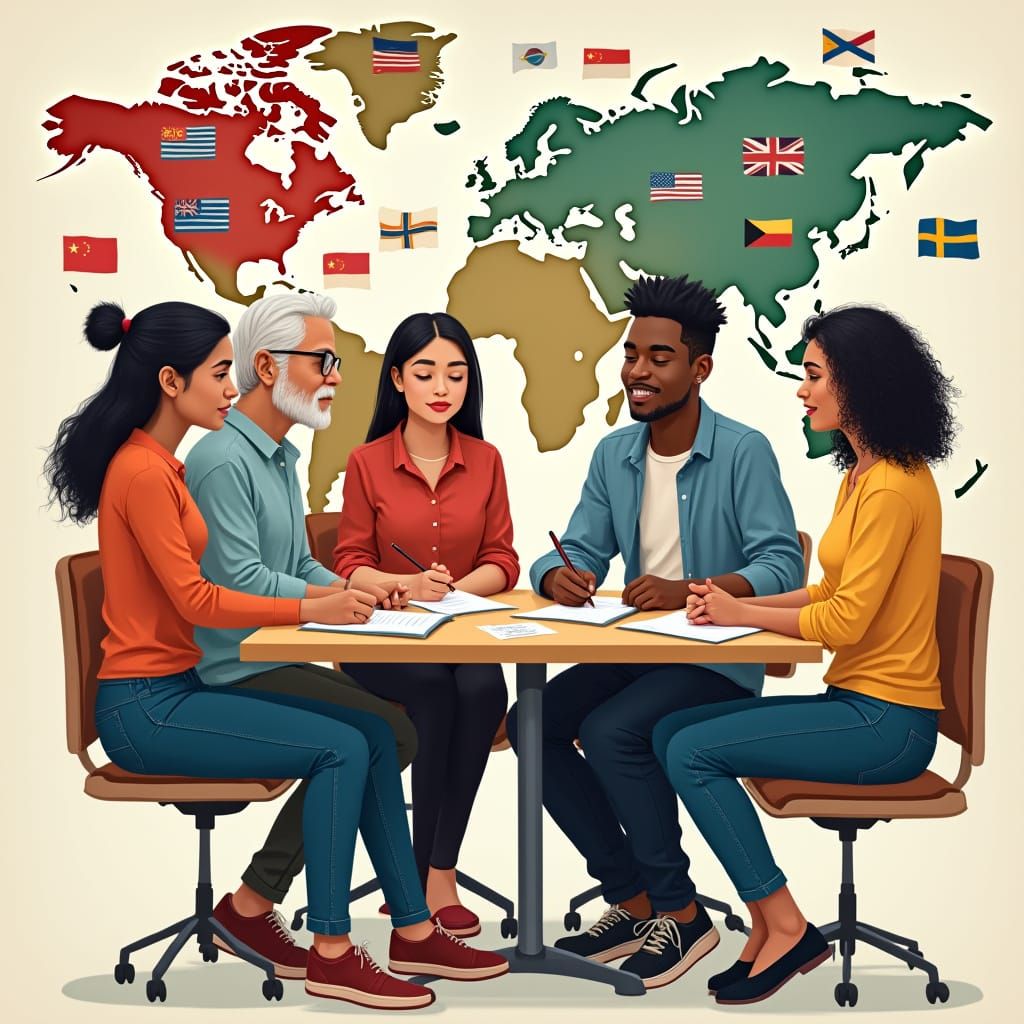 Diverse ESL Students in Vibrant Mixed Media Art