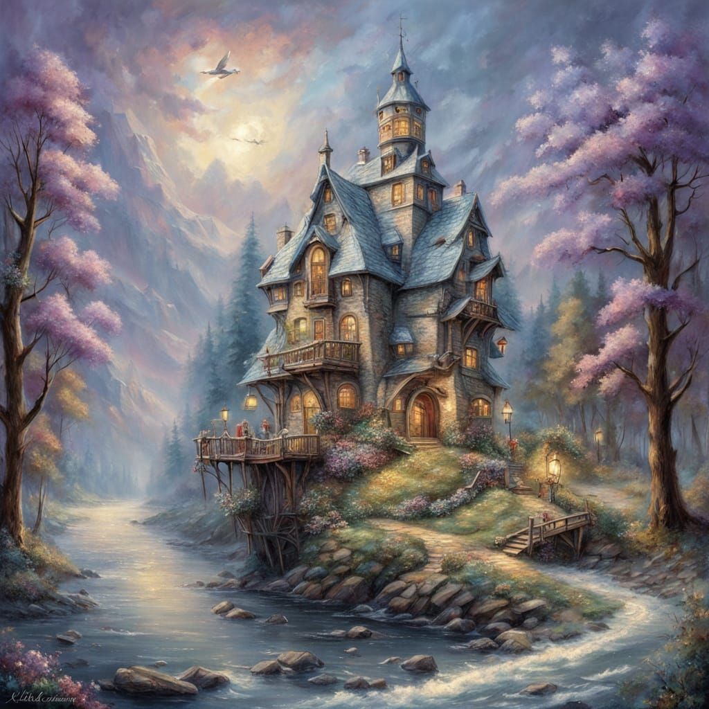 Cozy Cat on Window Ledge with Starry Night Sky