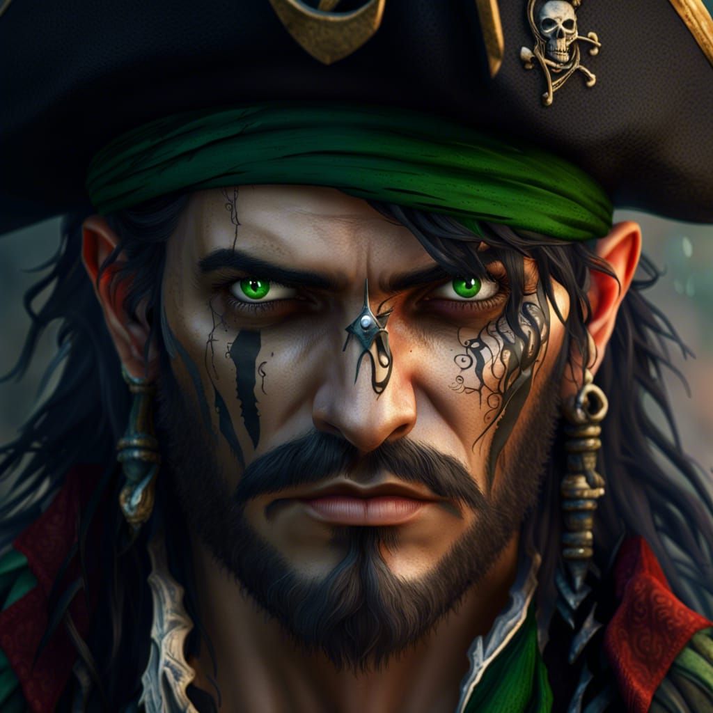 Pirate with Scar, Detailed Fantasy Art