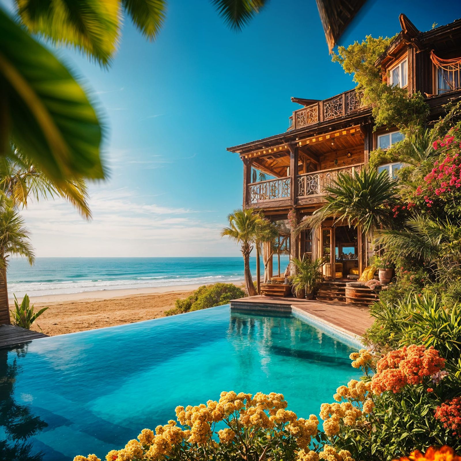 Vibrant Beach Paradise in Hippie Style