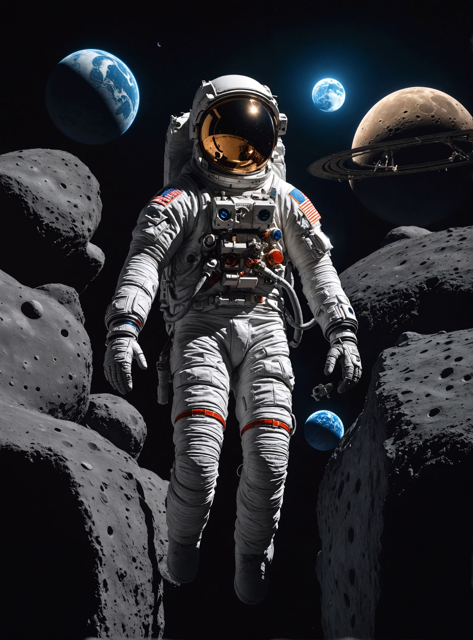 Astronaut on the Moon in Hyperrealistic Style