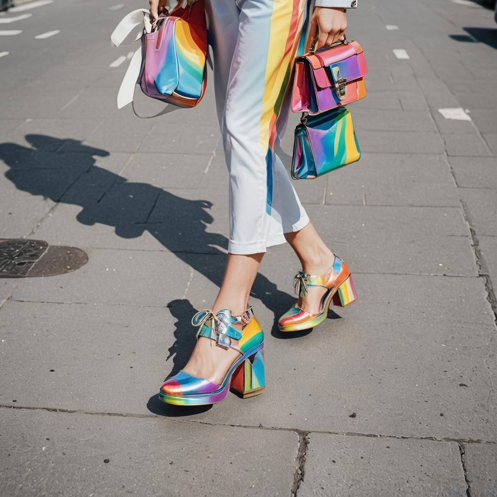 Rainbow Shoes and Bag in Pop Art Style