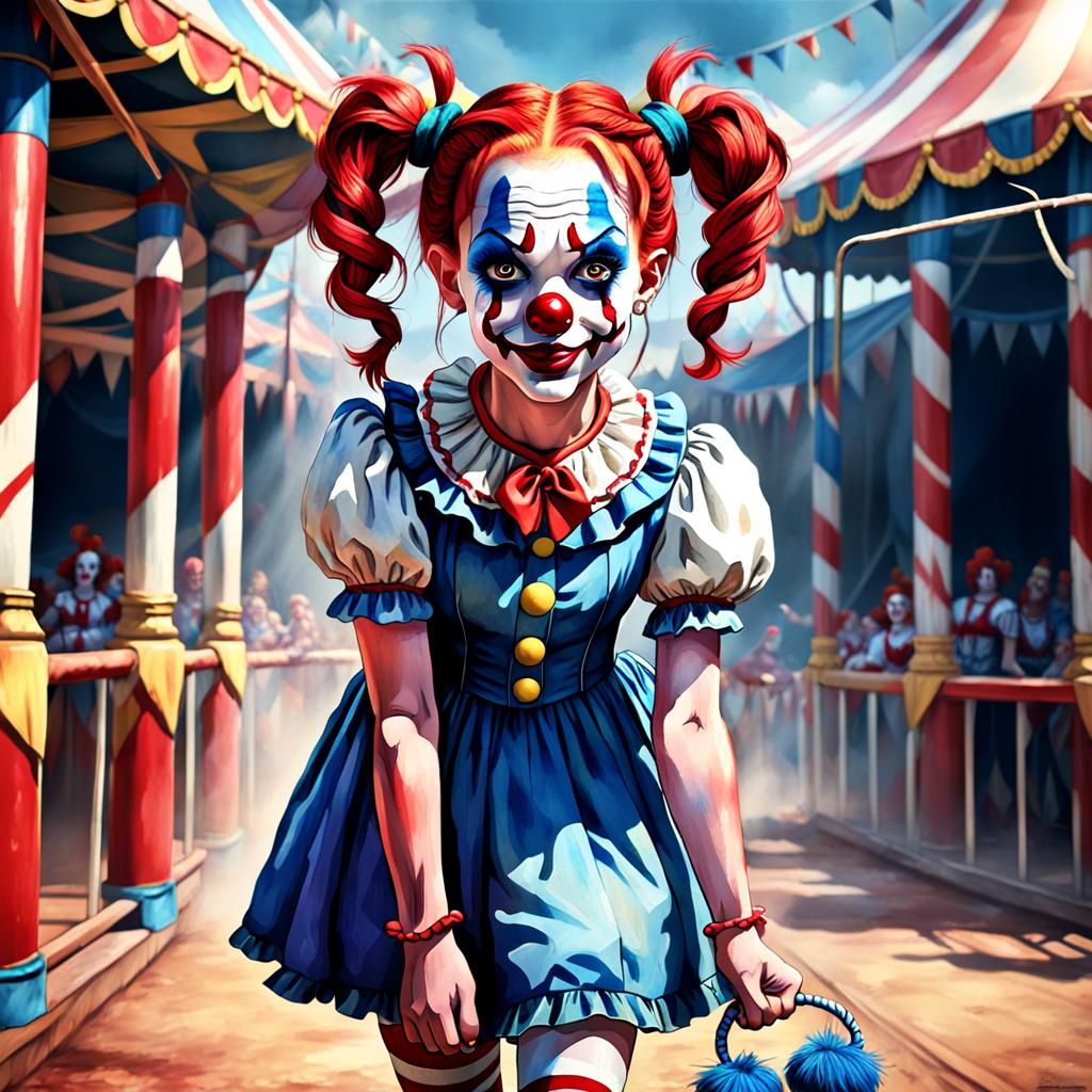 Watercolor Portrait of a Young Circus Clown