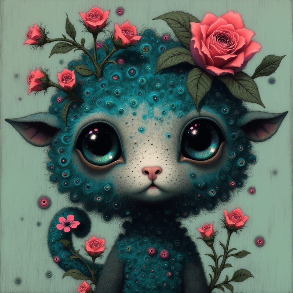 Enchanting Feline Enigma with Vibrant, Sheep-Like Fleece