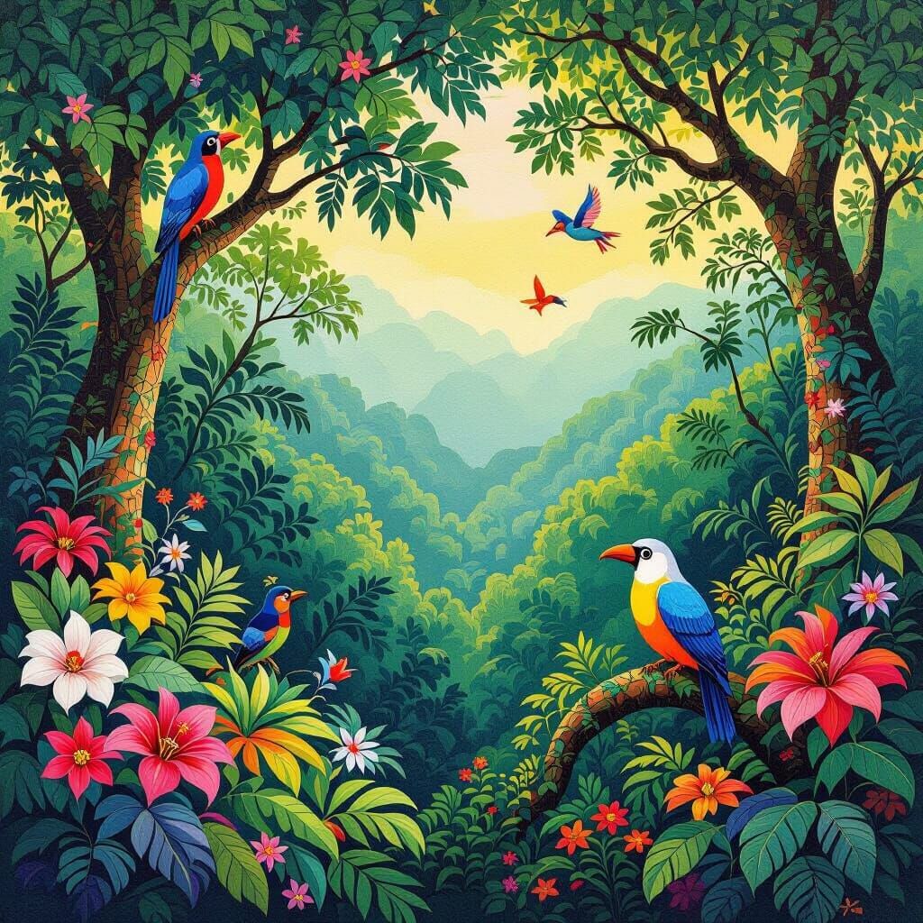 Lush Rainforest Scene in Pop Art Style
