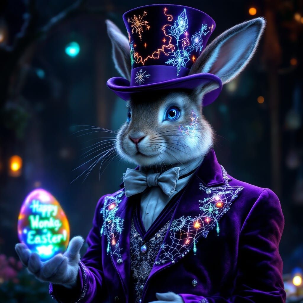 Magnificent Male Easter Bunny in Velvet Purple Suit