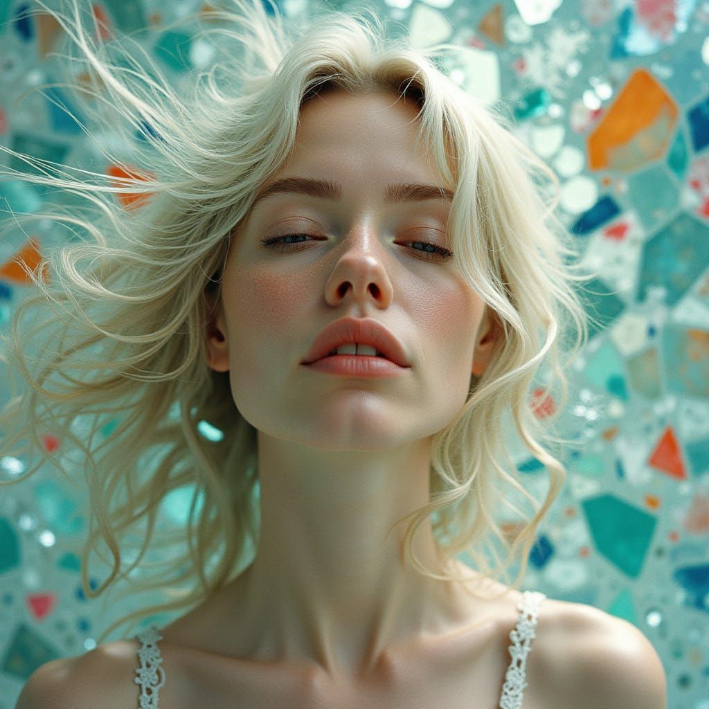 Ethereal Russian Woman in Kaleidoscopic Porcelain Mosaic wit...