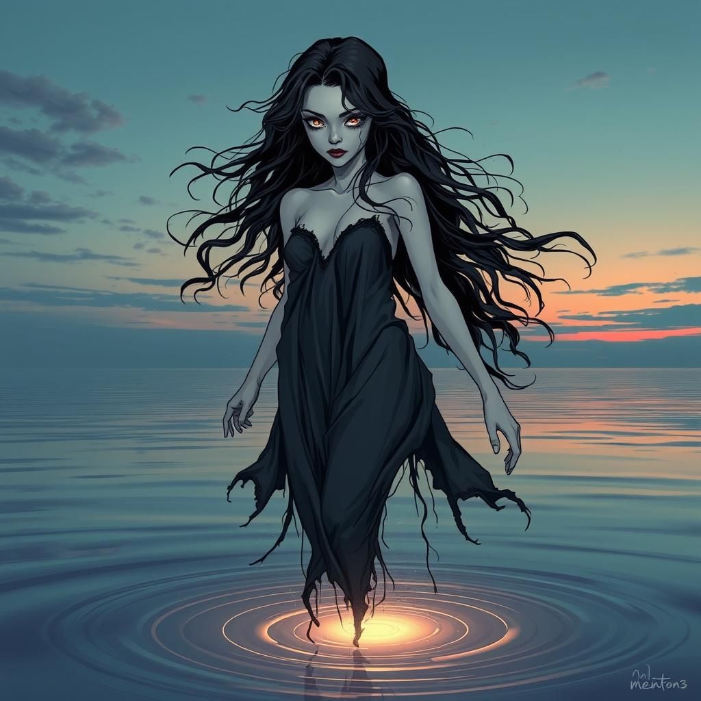 Ethereal Ghost Floats at Dusk in Comic Book Style