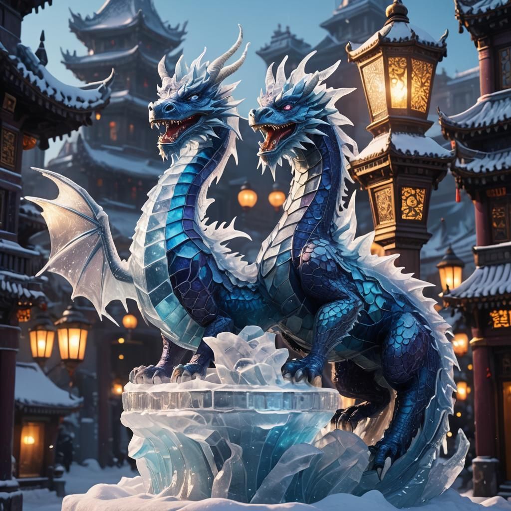 Ice Dragon Sculpture in Harbin: Fantasy Concept Art