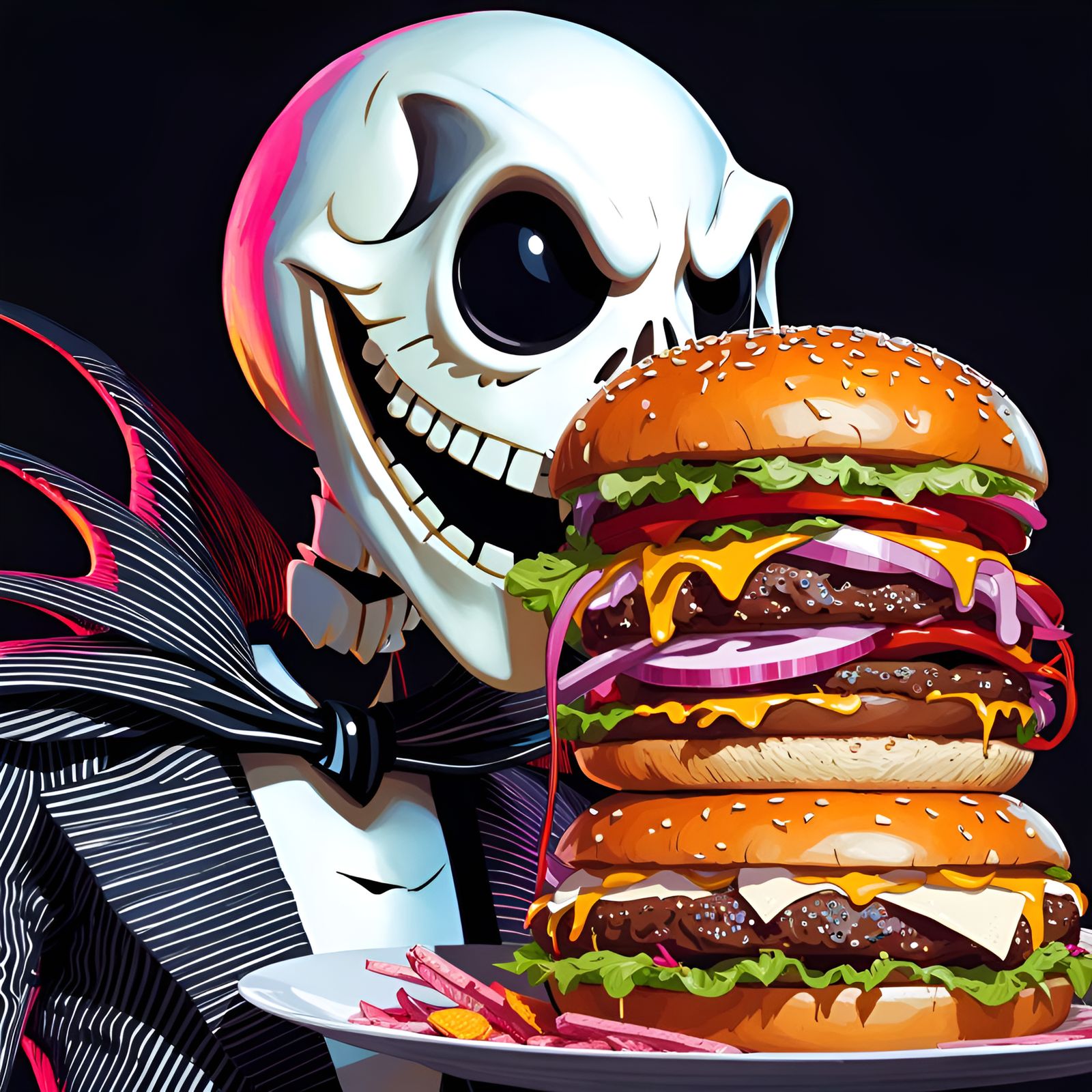 Jack Skellington Enjoying a DELICIOUS GIANT BURGER