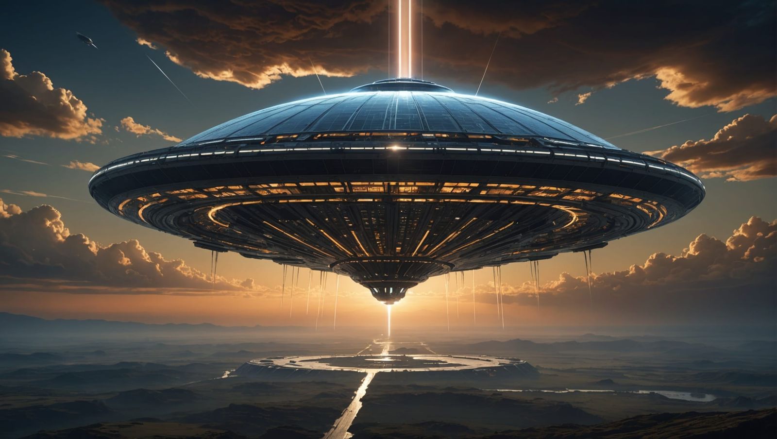 Alien Mothership Descends in a Fantastical Landscape