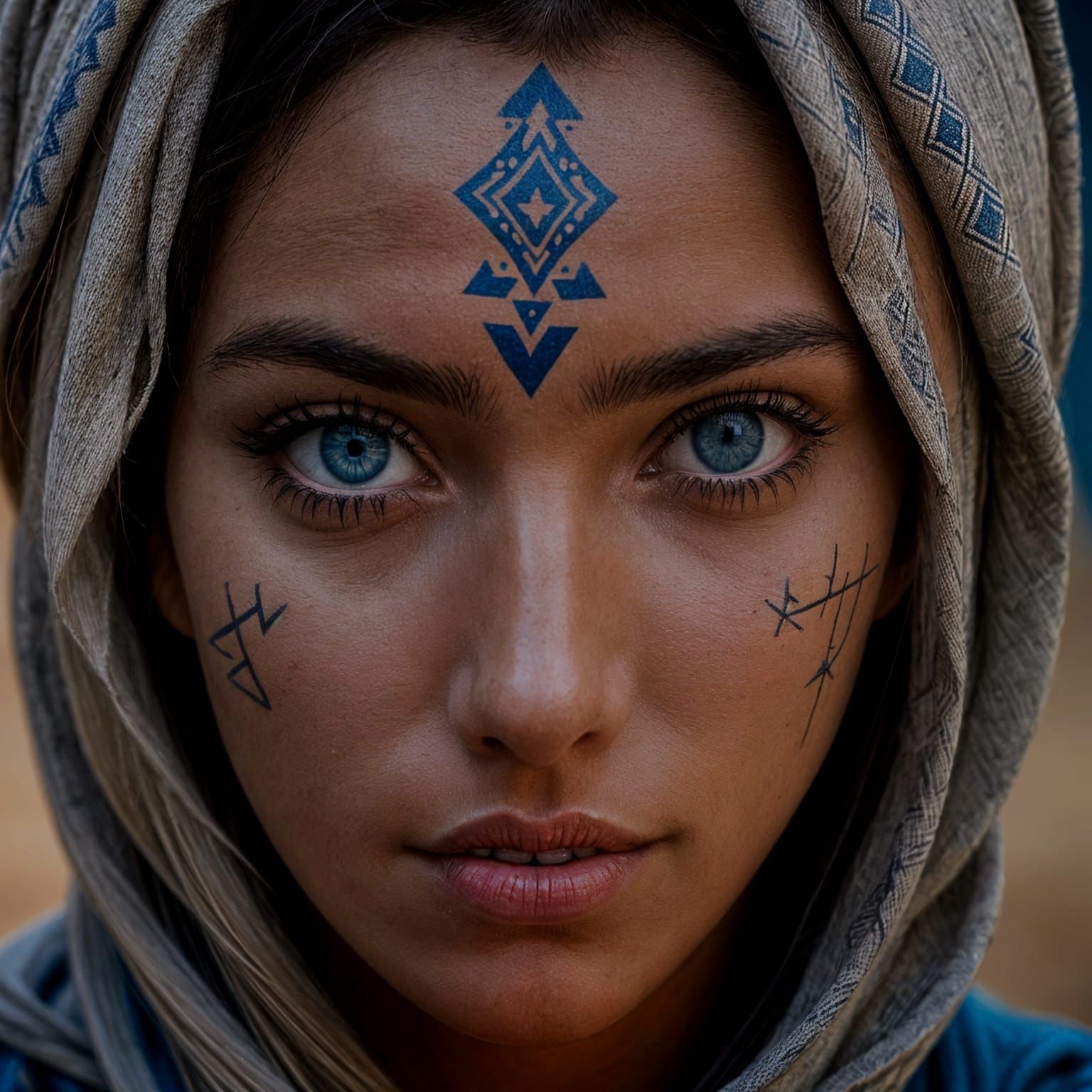 Striking Portrait of Amazigh Girl with Blue Eyes