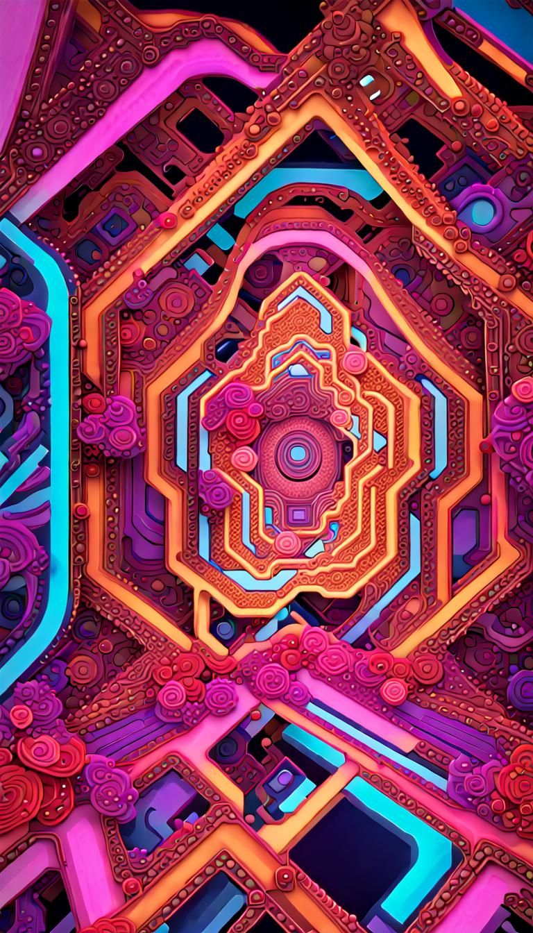 Psychedelic AI Confrontation in Neon Fractal Art