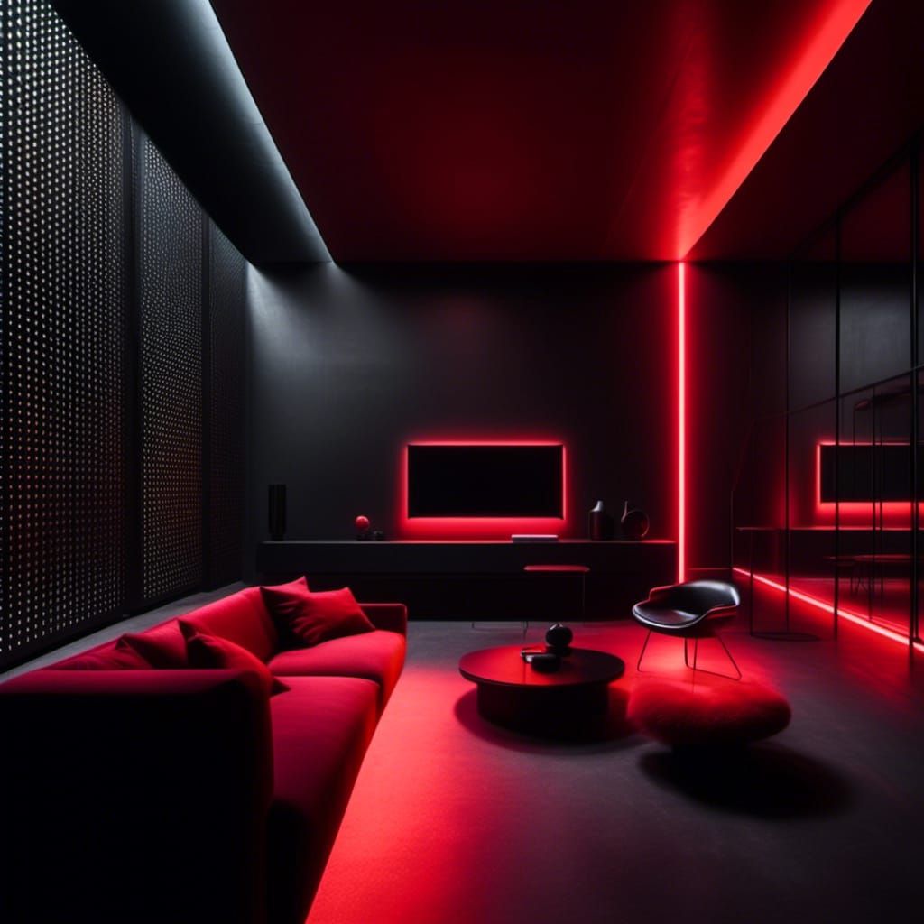 Brutalist Architecture with Red Lighting