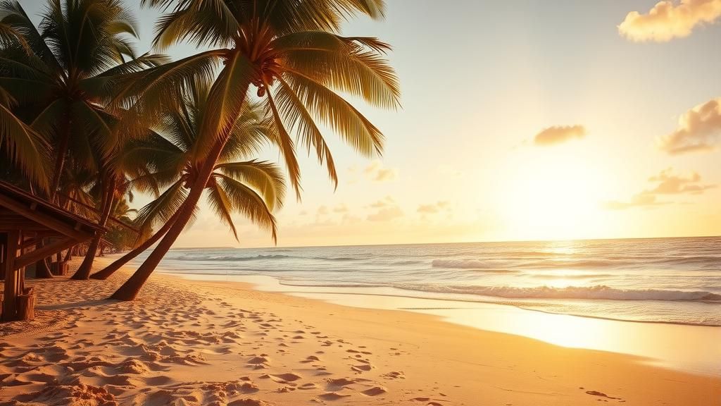 Tropical Island Sunset with Palm Trees, Photography Style